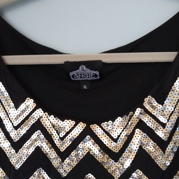Angie Sparkle Sequin Short Dress XL Black & Gold Zig Zag Chevron Boat Neck Lined - Picture 4 of 4